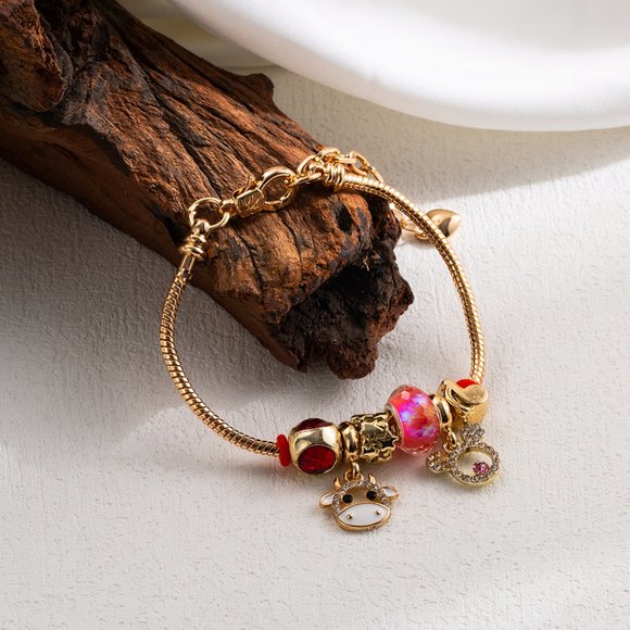 3/$35 14K Gold Plated Stainless Charm Chain Bracelet Mouse Beaded Cubic Zirconia - Picture 1 of 7